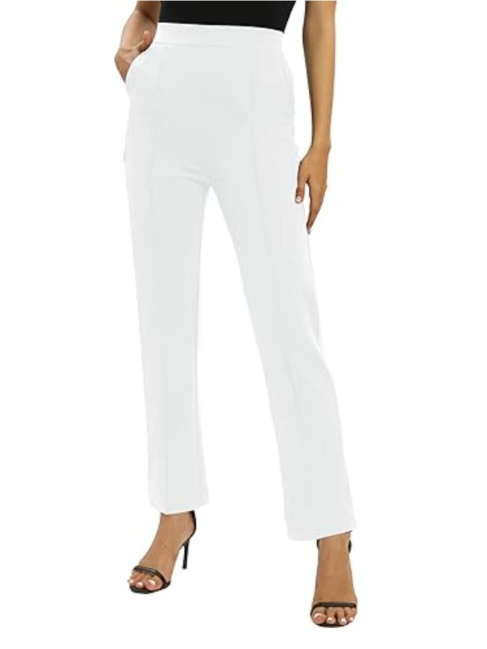 Women's Stretchy Straight Leg Work Pants with Pockets High Rise Pull-On Yoga